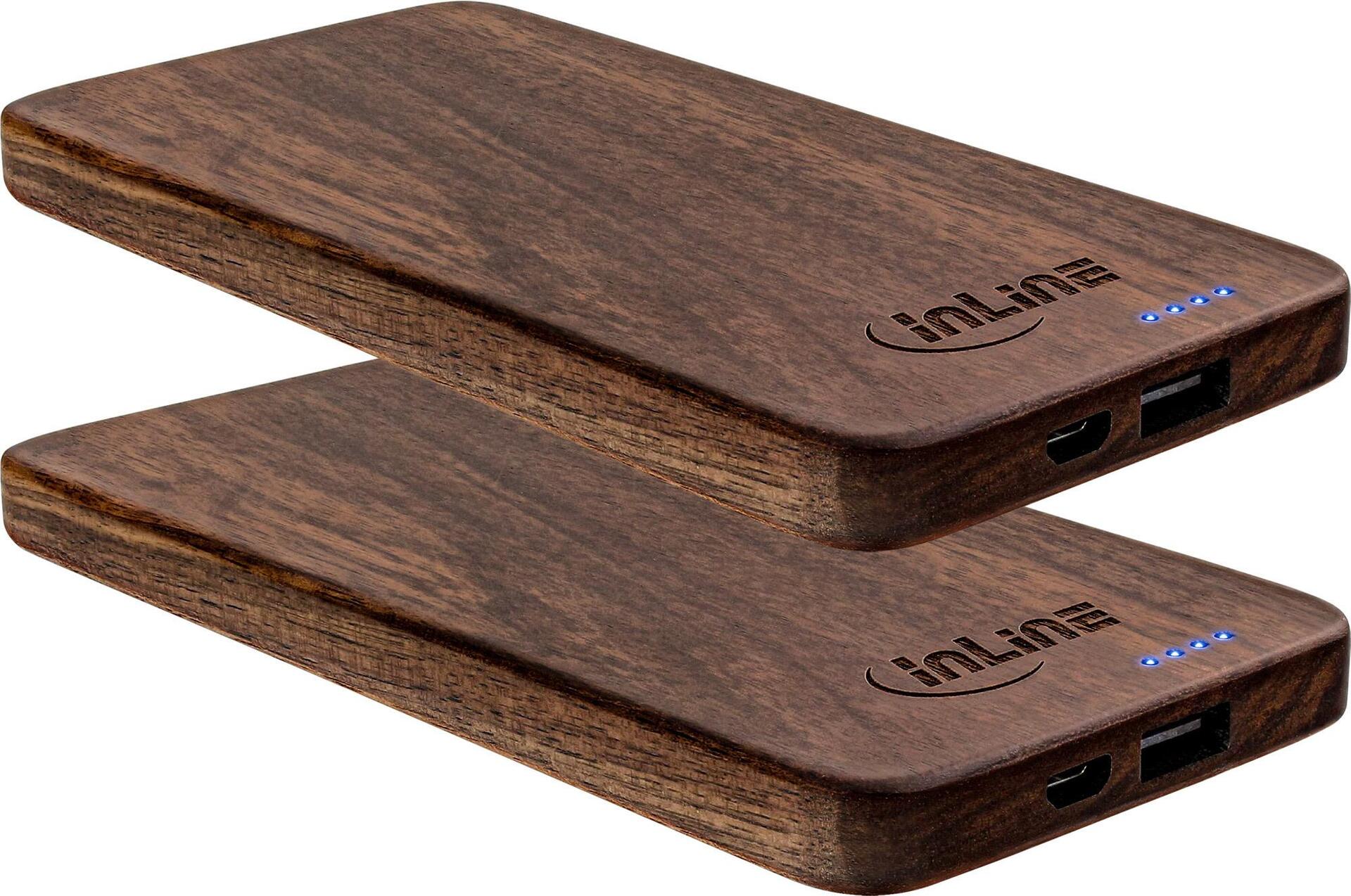 InLine Woodline USB Power Bank, 5000mAh, Real Walnut Wood, with LED Indicator 5.000-mAh-Lithium-Polymer-Akku