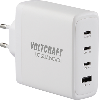 Voltcraft USB Charger 140W GaN 3x USB-C 1x USB-A PD 3.1 White VC-16045350