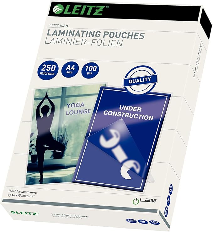 LEITZ Laminating Pouch, DIN A4, Glossy, 500 Mic, Ethyl Vinyl Acetate Plastic (16935)