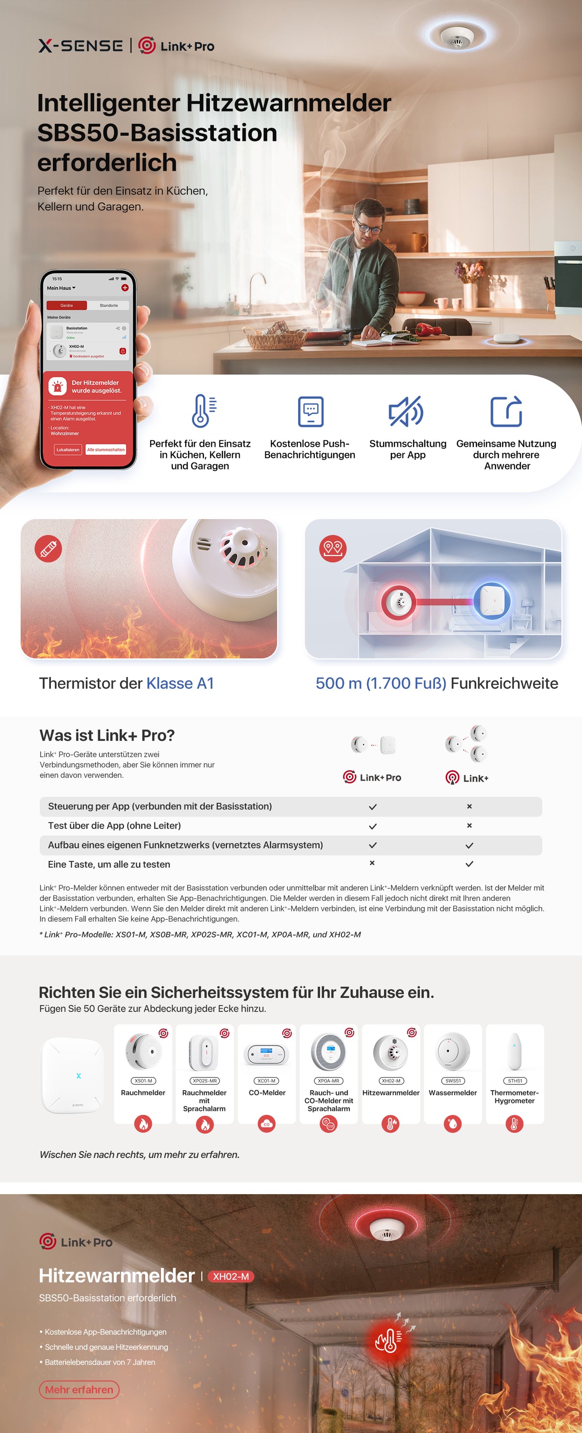 X-Sense XH02-M Heat Detector Class A1 54-65°C Wireless Link+ Compatible ZASXS00128WEU