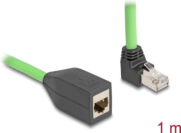 Delock RJ45 Network Extension Cable Cat.6A Angled Top Plug to SF/UTP Socket 1 m