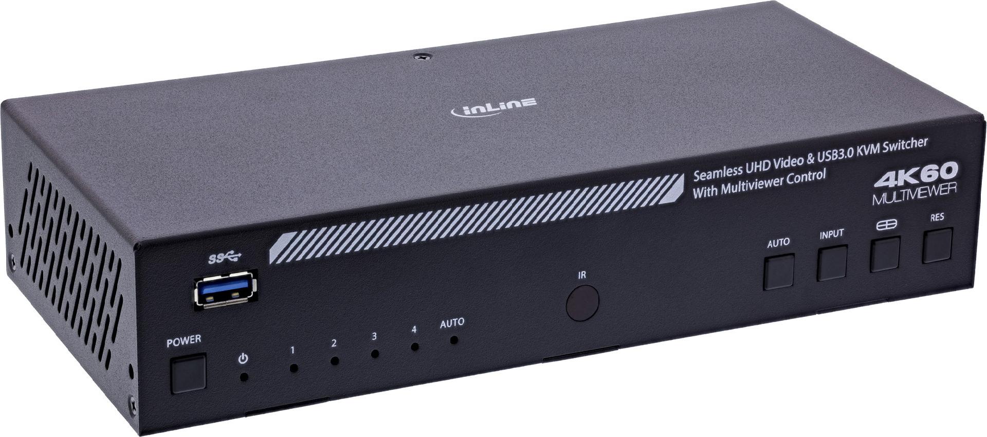 InLine KVM Switch 4-port HDMI 4K60Hz Multiviewer USB Hub Black (57885I)