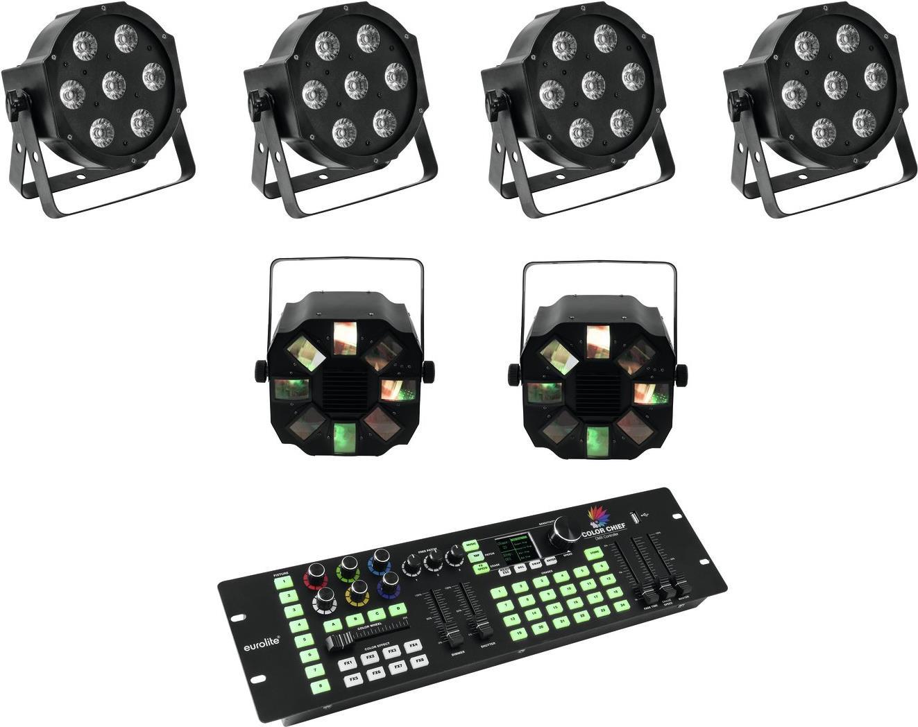 EUROLITE Set 4x LED SLS-7 HCL Floor + 2x LED FE-700 + DMX Color Chief Controller