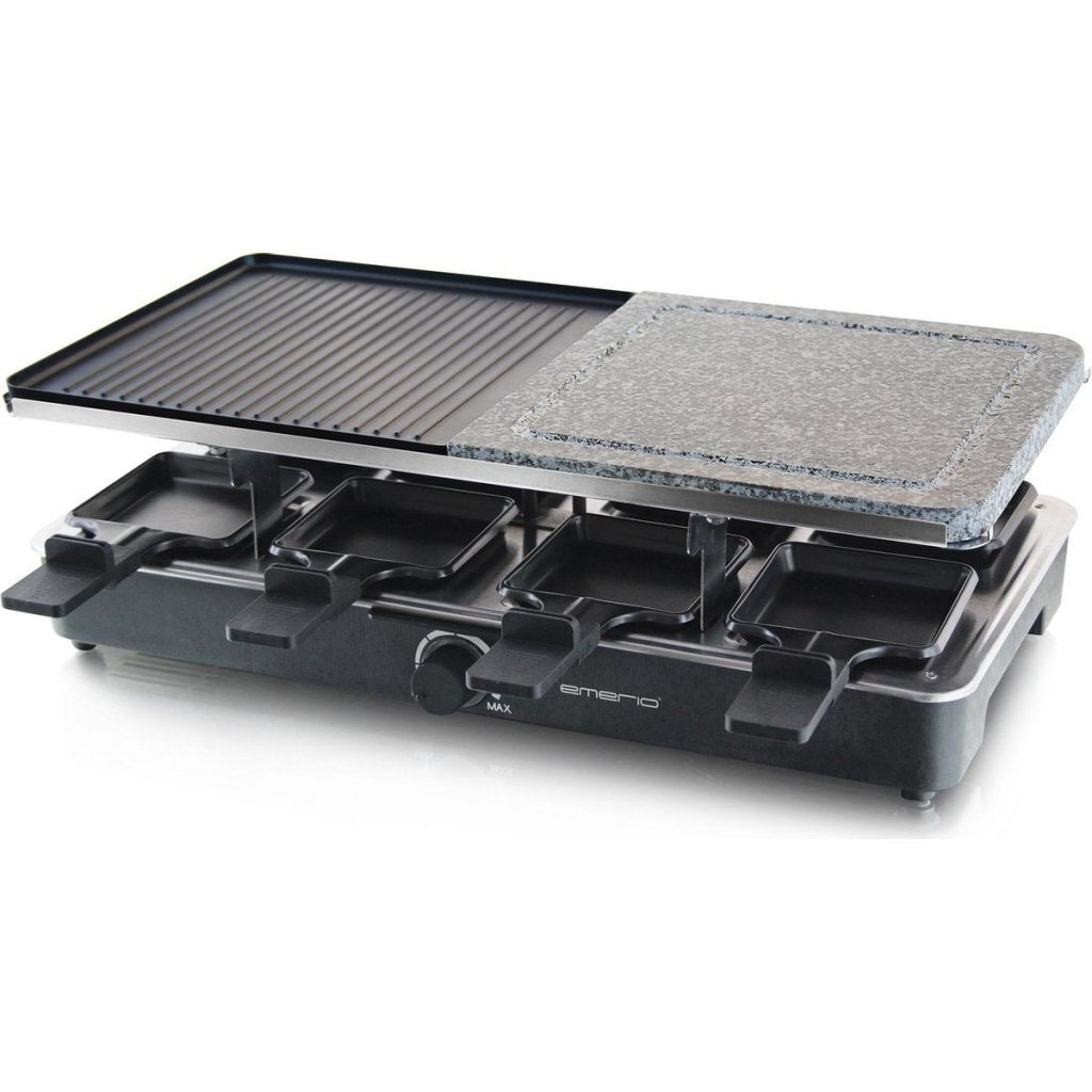 Emerio RG-110035 Raclette + 8 Pans Black - 1400 Watts, 46 x 23 cm Cooking Surface