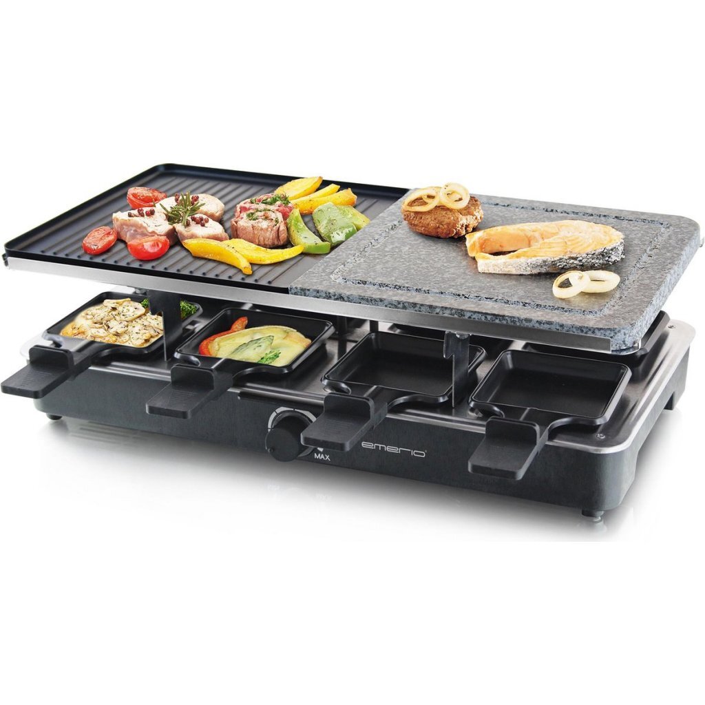 Emerio RG-110035 Raclette + 8 Pans Black - 1400 Watts, 46 x 23 cm Cooking Surface