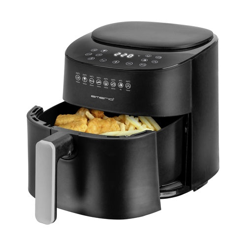 Emerio AF-129369. Produkttyp: Heißluftfritteuse, Fassungsvermögen: 4,5 l. Bauart: Einzelbild, Produktfarbe: Schwarz, Steuerung: Berührung. Leistung: 1300 W. Verpackungsbreite: 309 mm, Verpackungstiefe: 395 mm, Verpackungshöhe: 307 mm (AF-129369) - 7333282011604 - image 1