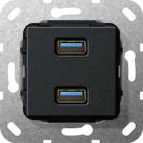 GIRA USB Insert - 3.0A - 2-Way Socket - Black