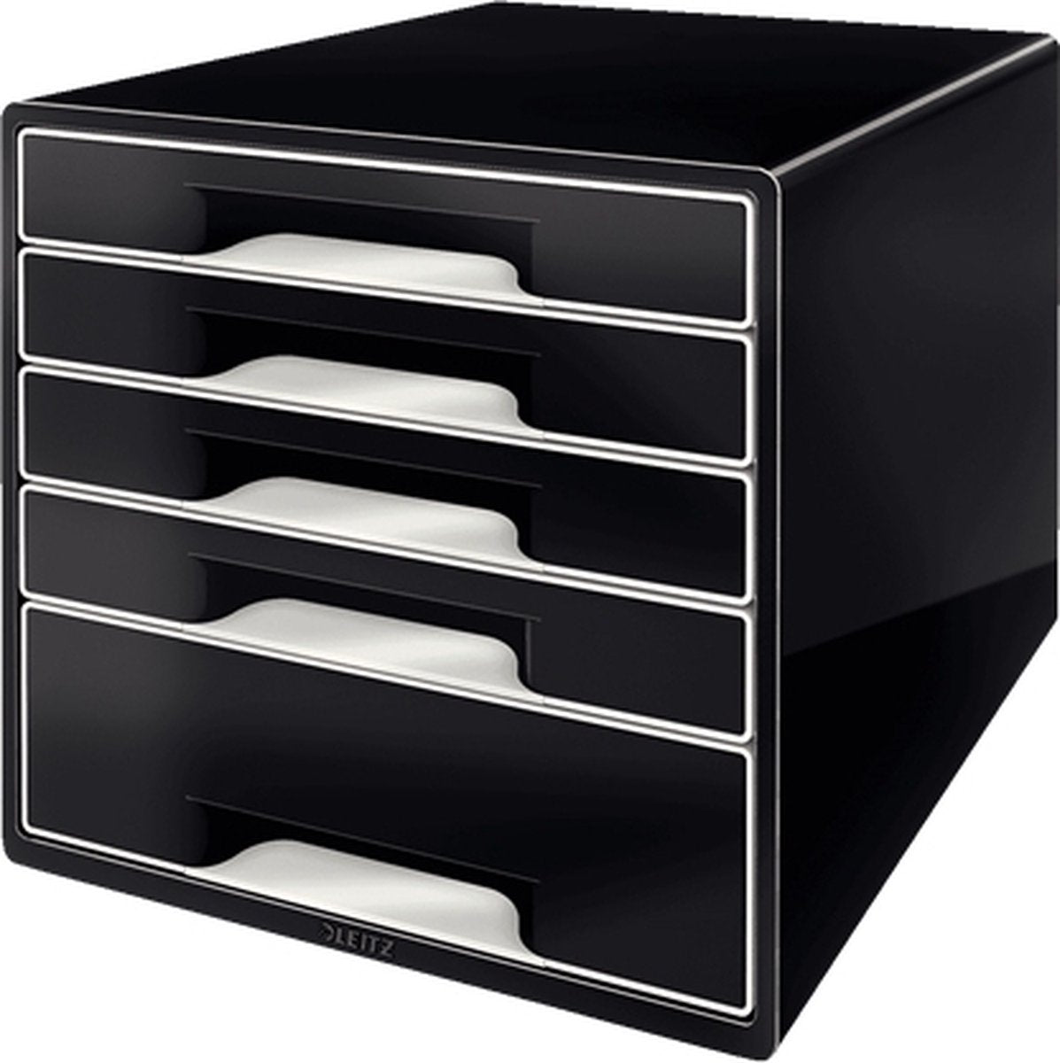 Esselte-Leitz LEITZ Schubladenbox WOW CUBE, 5 Schübe, black/dunkelgrey für Format DIN A4 Maxi, Hochglanz, Schubladen mit Auszugs - 1 Stück (5253-10-95)