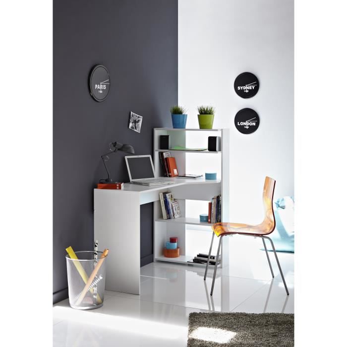 PARISOT JUNE Corner Desk - White - W 122 cm - 1 Top, 2 Shelves