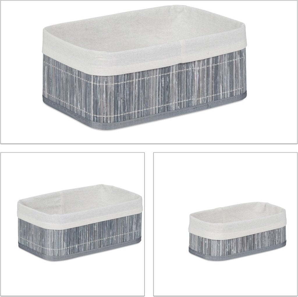 Bamboo Storage Baskets 3 Pieces Grey/White - Stylish Storage for Home & Office