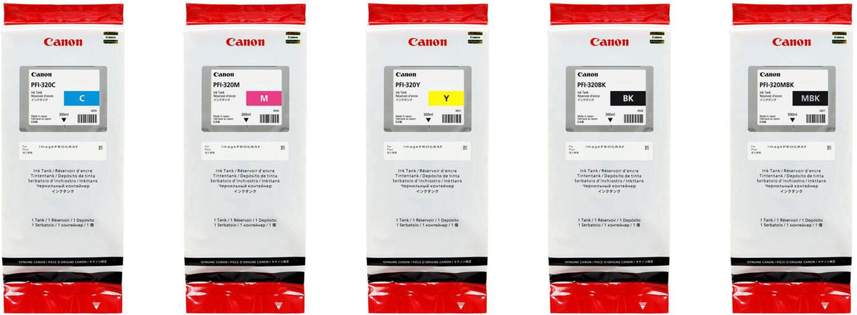 Canon Original PFI-320 Ink Cartridges - 5-Pack (Cyan, Magenta, Yellow, Black, Matte Black) - OPPFI320