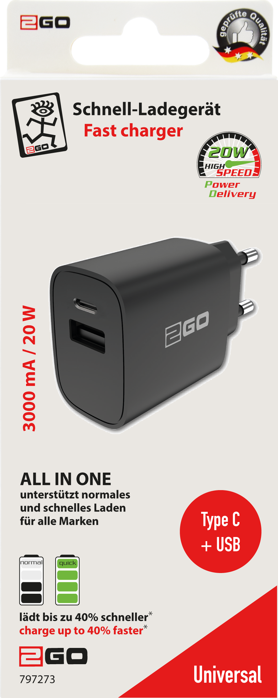 2GO 797273 Ladegerät für Mobilgeräte black Indoor (797273)