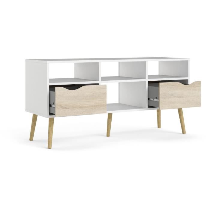 TV Stand - 4 Shelves, 2 Drawers - White/Oak - 117.2 x 39.1 x 57.4 cm ARO