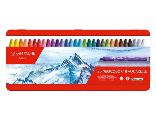 CARAN D'ACHE Aquarell-Wachsmalstift NEOCOLOR II, 30er Etui runde Wachspastelle mit Papierhülle, Wasservermalbare, - 5 Stück (7500.330) afbeelding 1