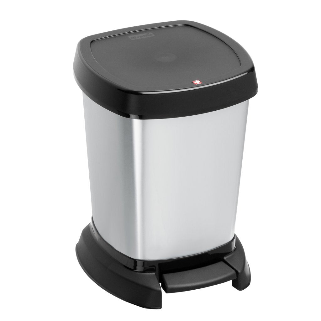 Rotho Paso Pedal Bin 6 L Silver/Metallic - Rust Resistant - Hands-Free Operation