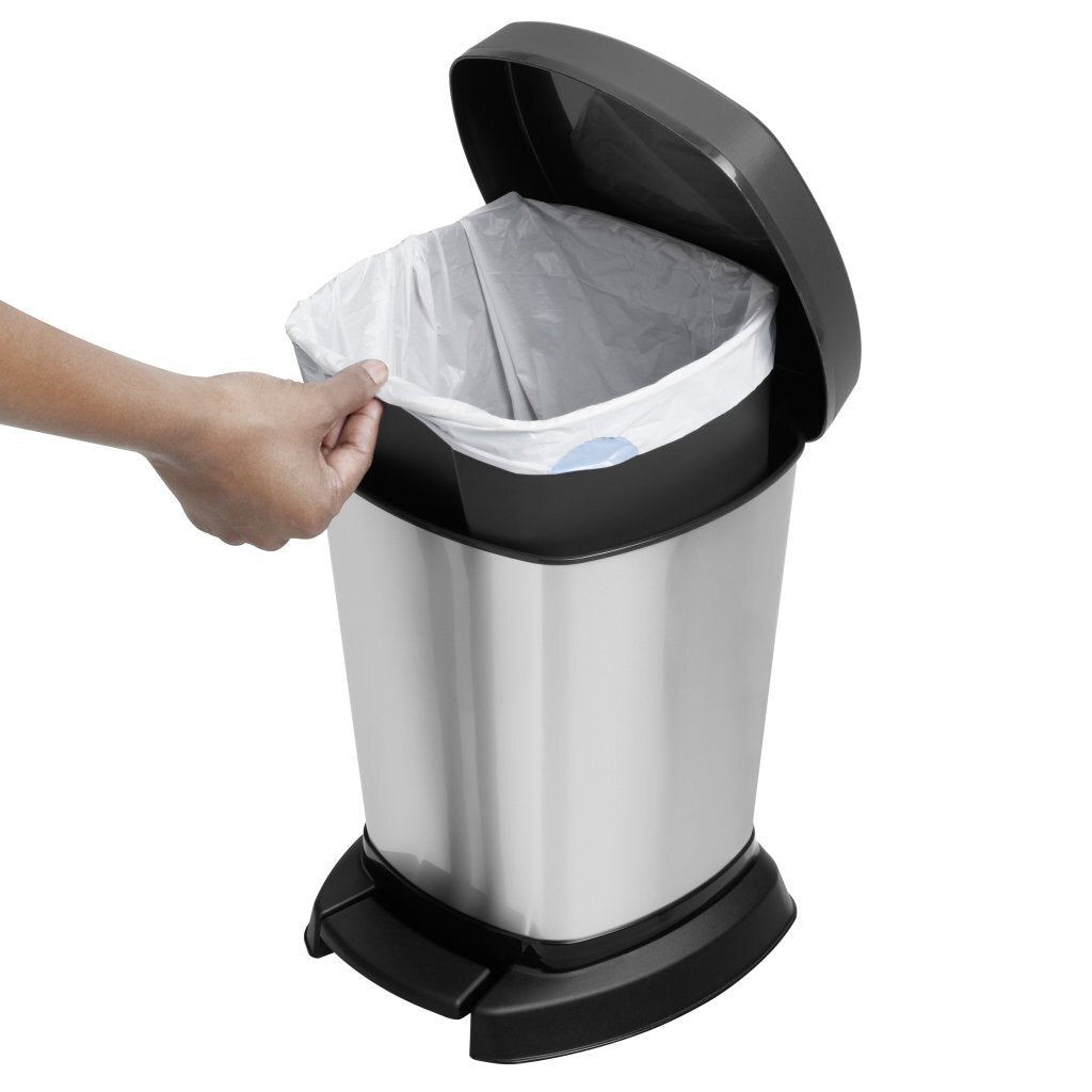 Rotho Paso Pedal Bin 6 L Silver/Metallic - Rust Resistant - Hands-Free Operation