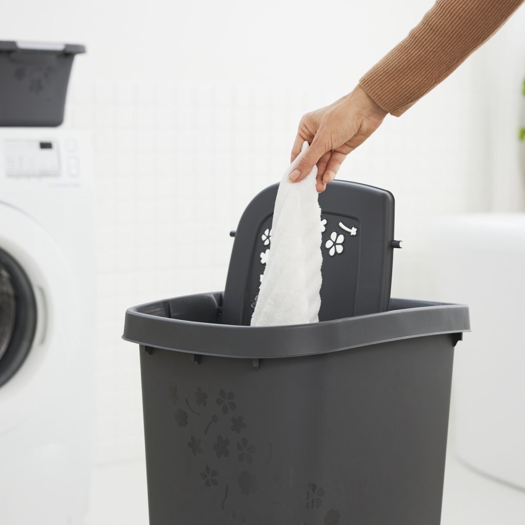 Rotho Flowers Laundry Collector 55 L Anthracite 44.7x34.7x60.5