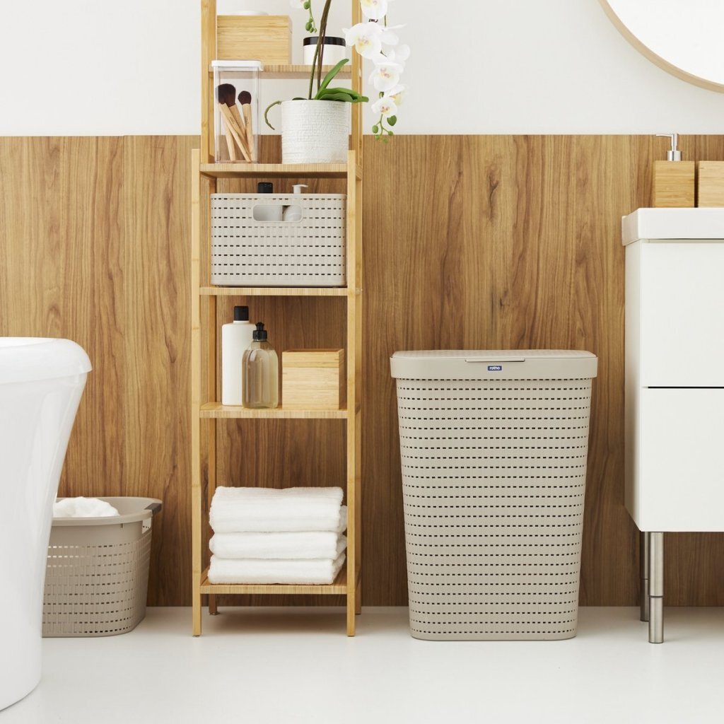 Rotho Country Laundry Basket 55 L Cappuccino