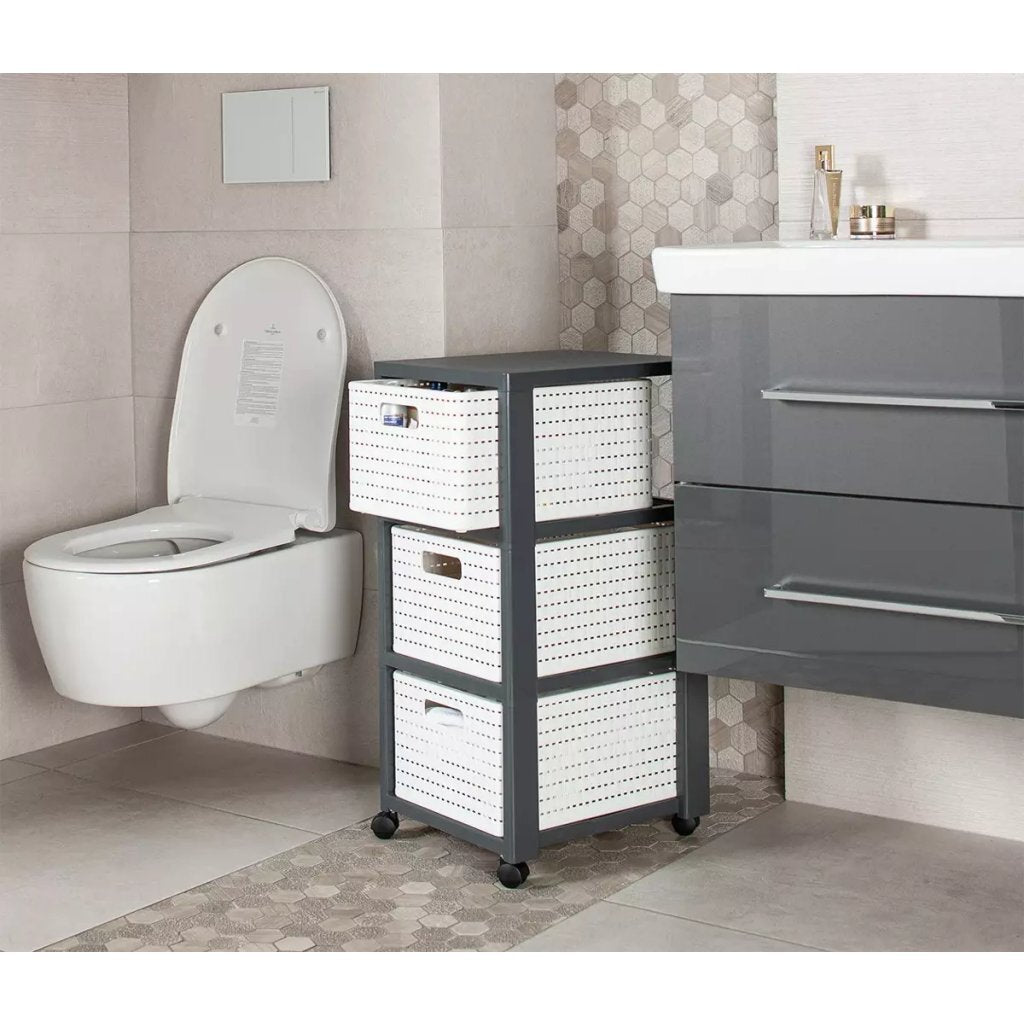 Rotho Country Design Chest of Drawers with Wheels 3x18L White