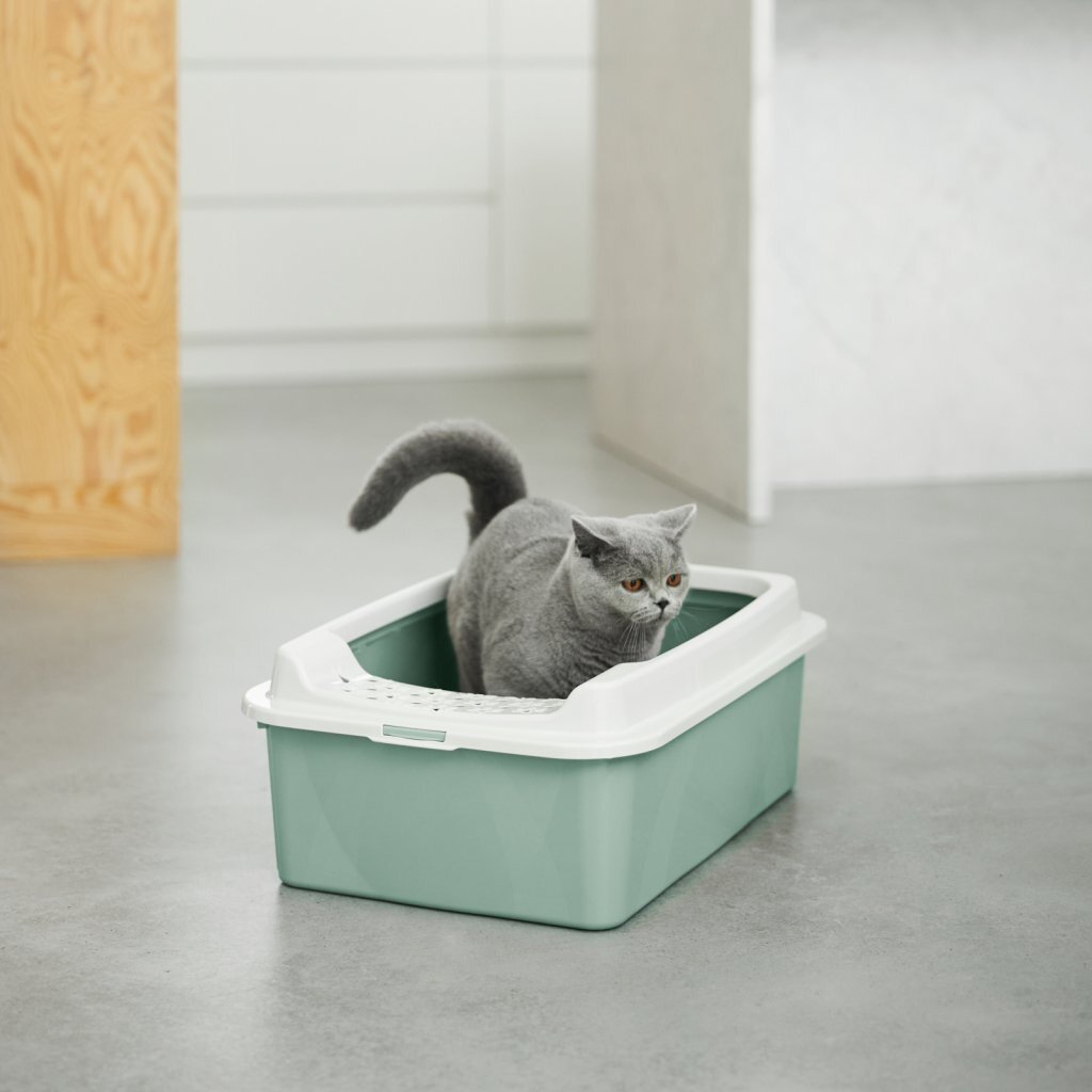 Rotho Eco Bonnie Cat Litter Box with Top Entrance M Green/Sand 57.2 x 39.3 x 20.9 cm