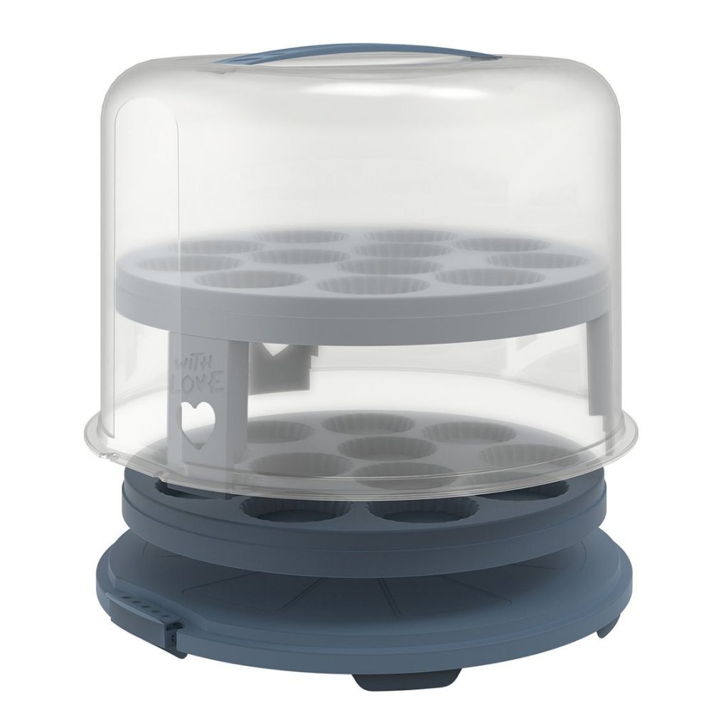 Rotho Fresh Cake Box XL + Cupcake Holders 35.5x34.5x26 cm Horizon Blue/Transparent