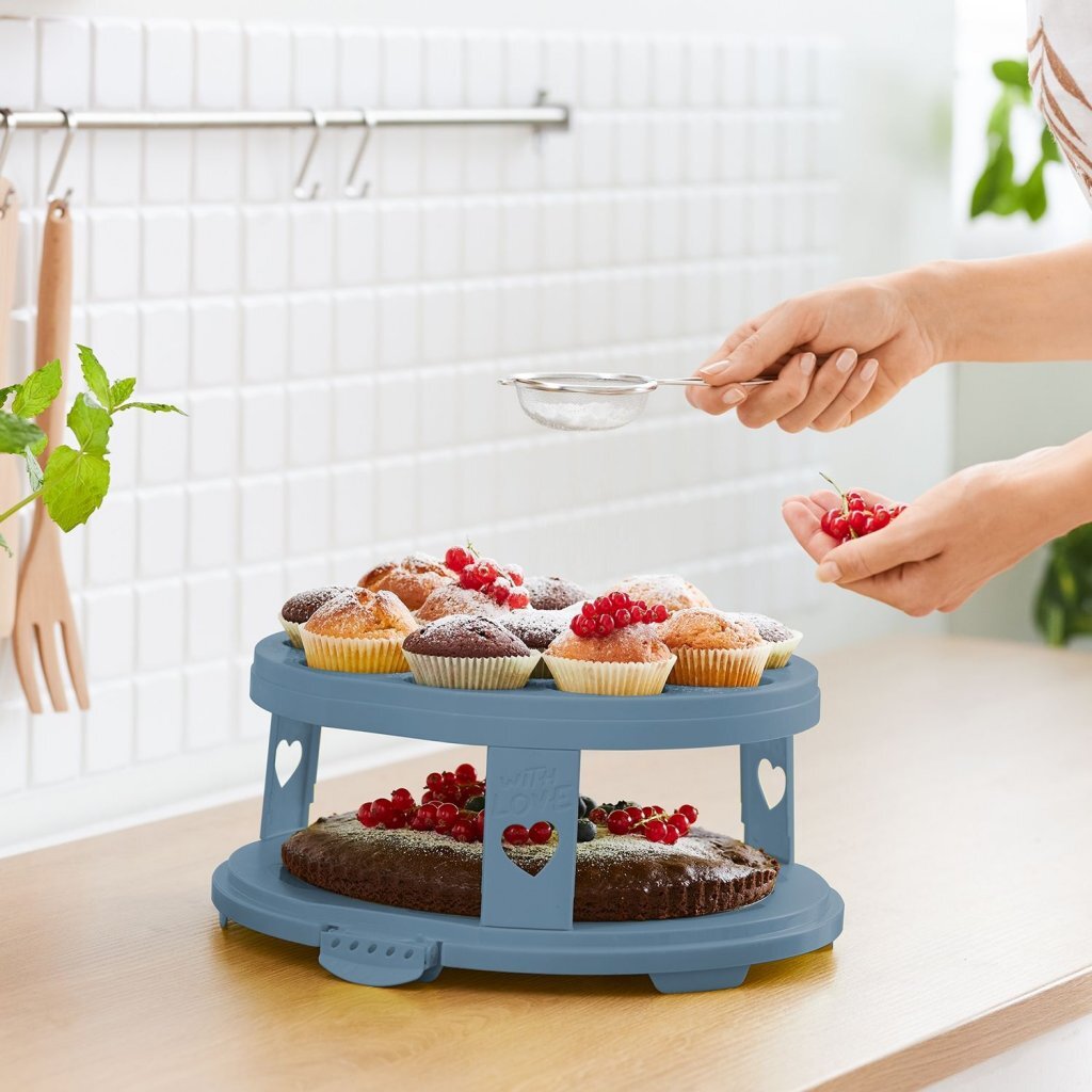 Rotho Fresh Cake Box XL + Cupcake Holders 35.5x34.5x26 cm Horizon Blue/Transparent