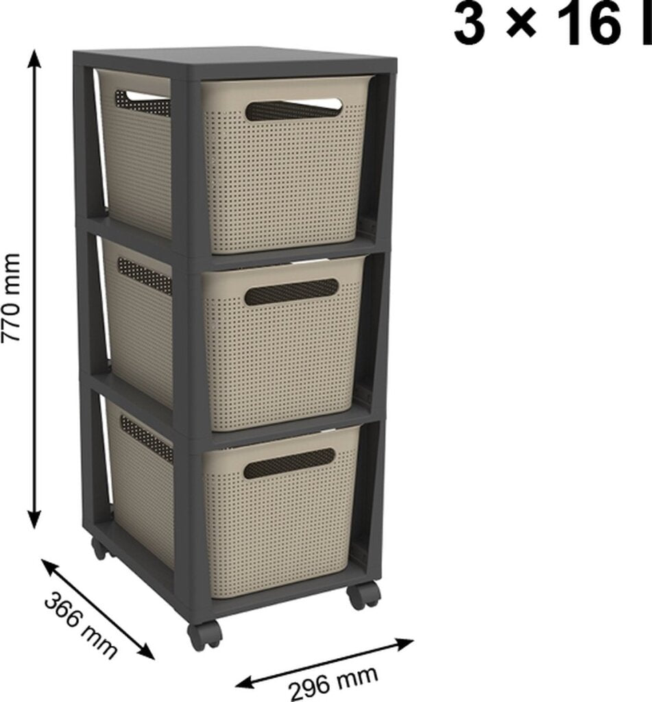 Rotho Tower Brisen Design Chest of Drawers 3x16L with Wheels Cappuccino