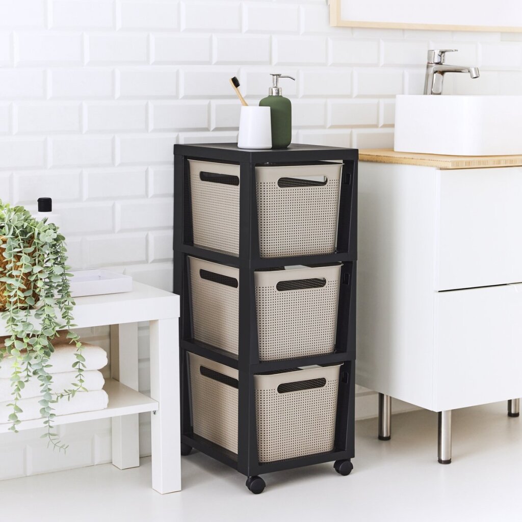 Rotho Tower Brisen Design Chest of Drawers 3x16L with Wheels Cappuccino