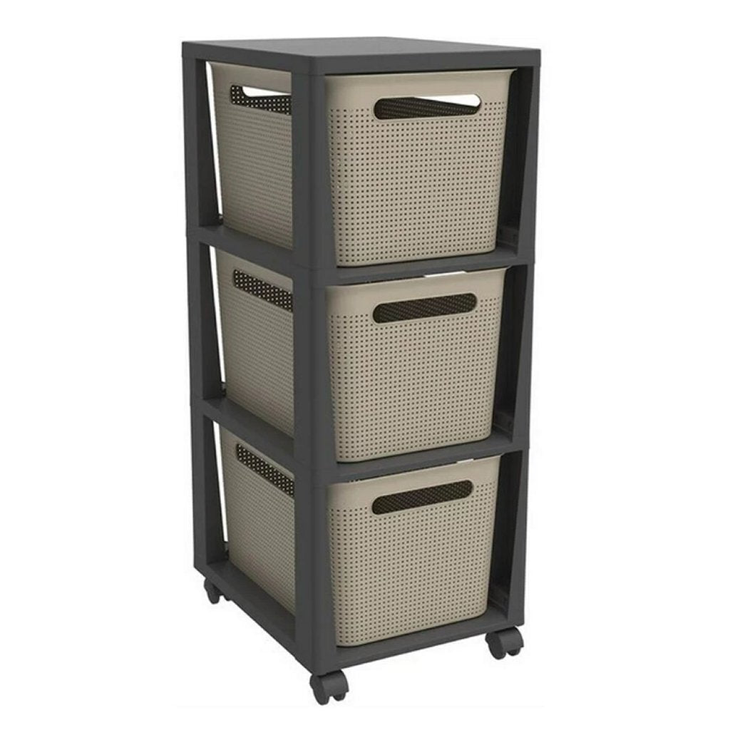 Rotho PINA Chest of Drawers 3 Drawers 77x36.6x29.6 cm - Cappuccino/Anthracite