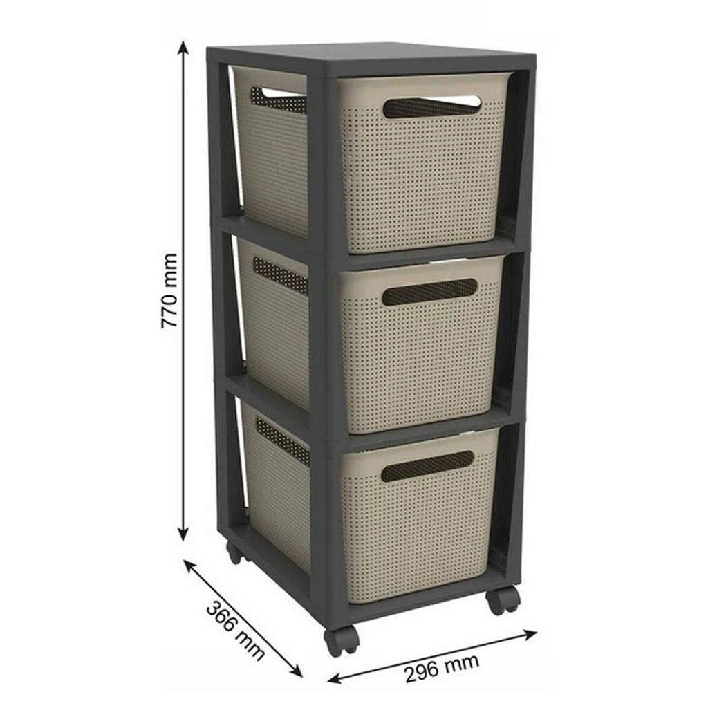 Rotho PINA Chest of Drawers 3 Drawers 77x36.6x29.6 cm - Cappuccino/Anthracite