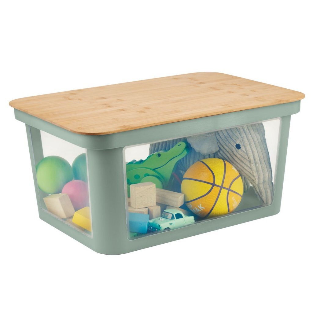 Rotho PINA Storage Box with Lid 45 L Sage Green/Bamboo/Transparent