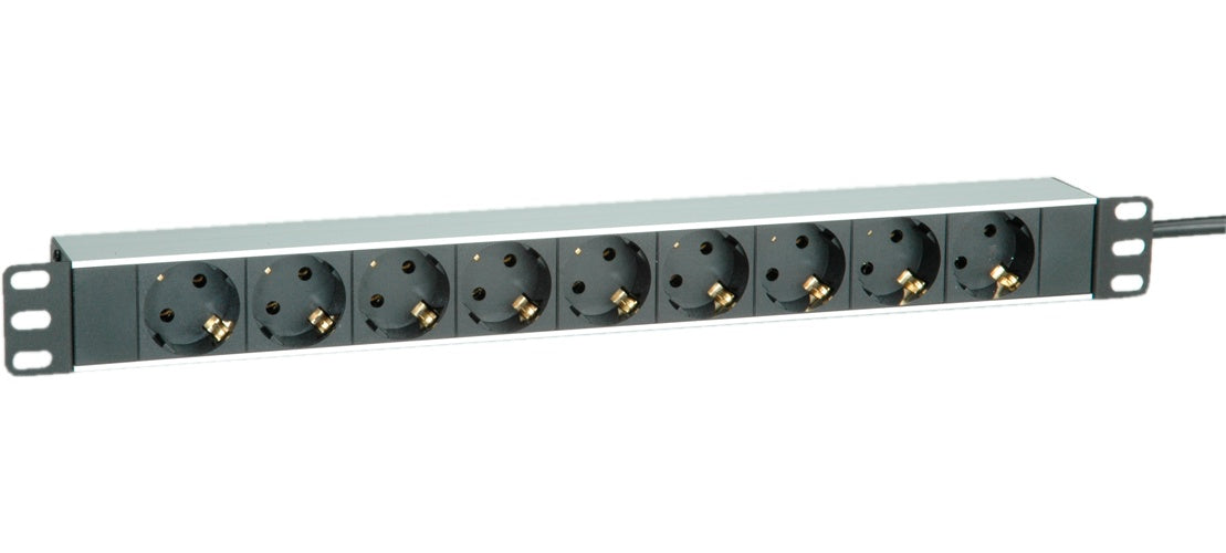 ROLINE - Steckdosenleiste (Rack - einbaufähig) - 250 V - 3600 Watt - Ausgangsbuchsen: 9 - 1U - 48.3 cm (19") - 2 m - Hellgrau, RAL 7035, Aluminium (19.07.1620) afbeelding 1