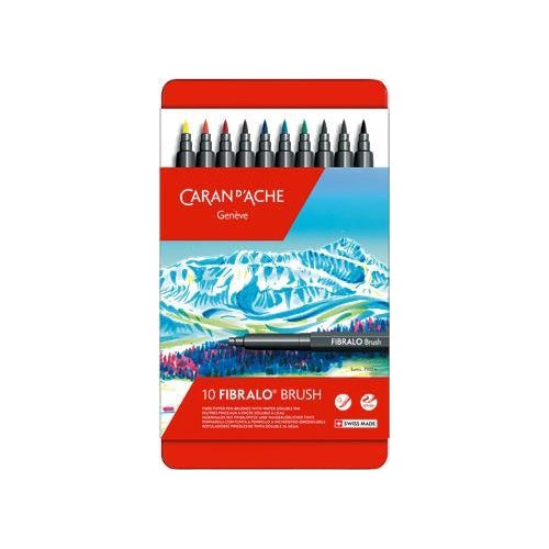 CARAN D'ACHE Fasermaler FIBRALO Brush, 10er Metalletui flexible und robuste Pinselspitze, federt nach jedem - 1 Stück (186.310) - 7630002343459 - image 1