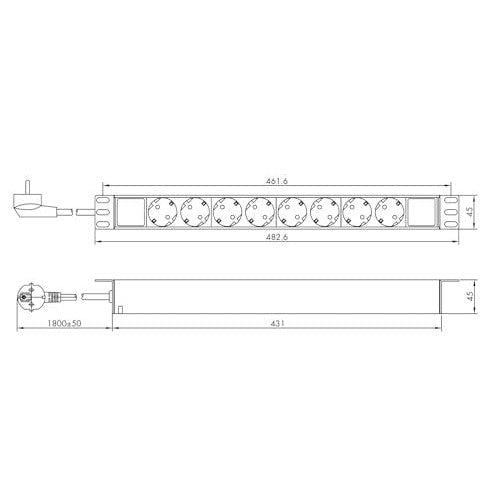 VALUE 48,30cm (19") 1HE Steckdosenleiste 8fach 1.8m Zuleitung - Steckdosenleiste - 1,8 m - Rack-Modul (19.99.1632) - 7630049626997 - image 4
