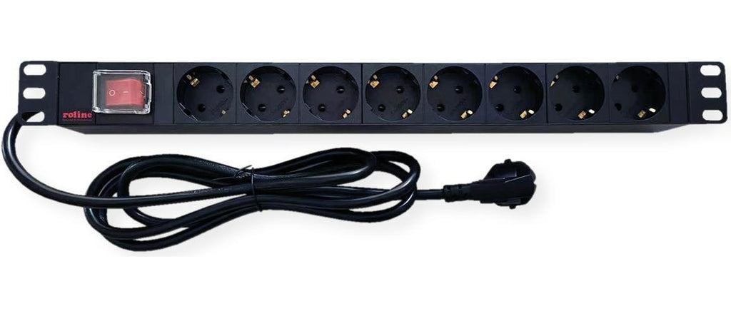 ROLINE 48,30cm (19")-Steckdosenleiste 8fach mit Schalter beleuchtet 1.8m schwarz - Steckdosenleiste - 1,8 m - Rack-Modul (19.07.1619) afbeelding 1