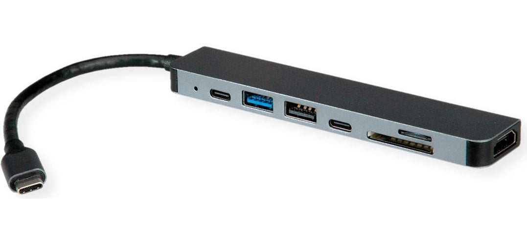 ROLINE USB-C Dock HDMI+ 2xA+1xC 1xTF/SD+1xC PD 4K60 - Digital/Daten - Digital/Display/Video (12.02.1122) afbeelding 1