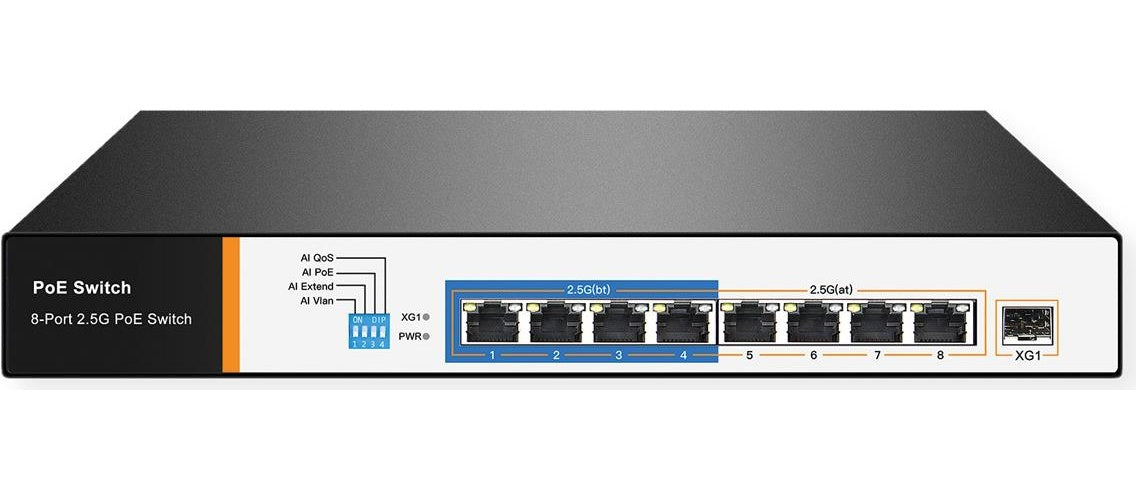 VALUE PoE 2.5Gigab.Switch 8x 2.5GbE PoE+ 1x 10GbE SFP - Switch - 8-Port - Ethernet - Power over Ethernet (21.99.1189) afbeelding 1