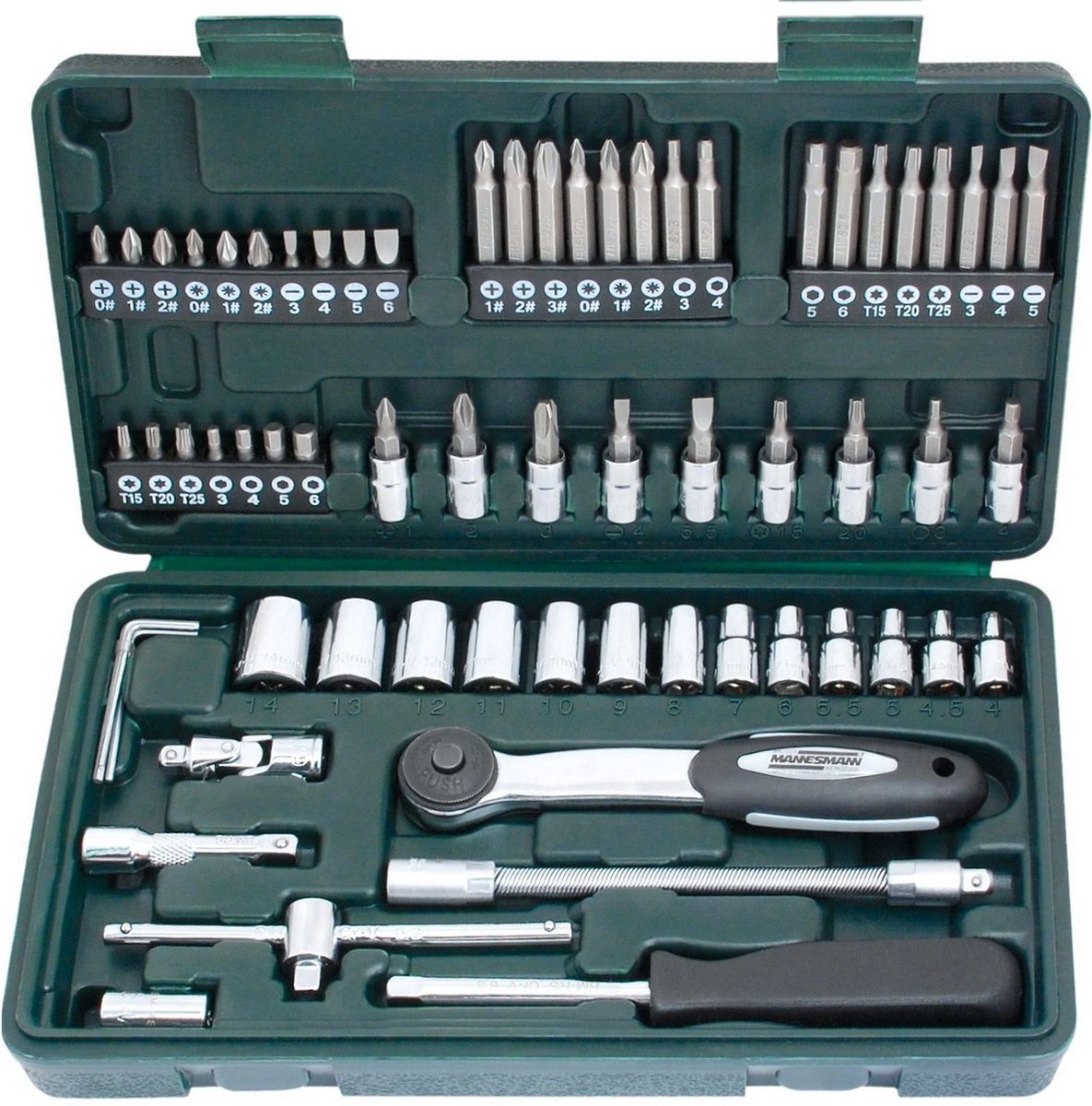 BRÜDER MANNESMANN 1/4" Socket Wrench Set 65-Piece with Reversible Ratchet (29165)