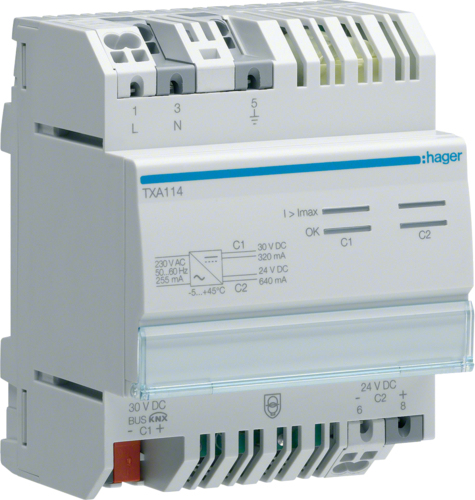 Hager Power Supply 1 Output 320mA + 24VDC TXA114