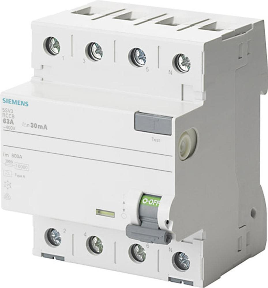 Siemens Residual Current Circuit Breaker 4-Pole 63A 400V 5SV3346-6