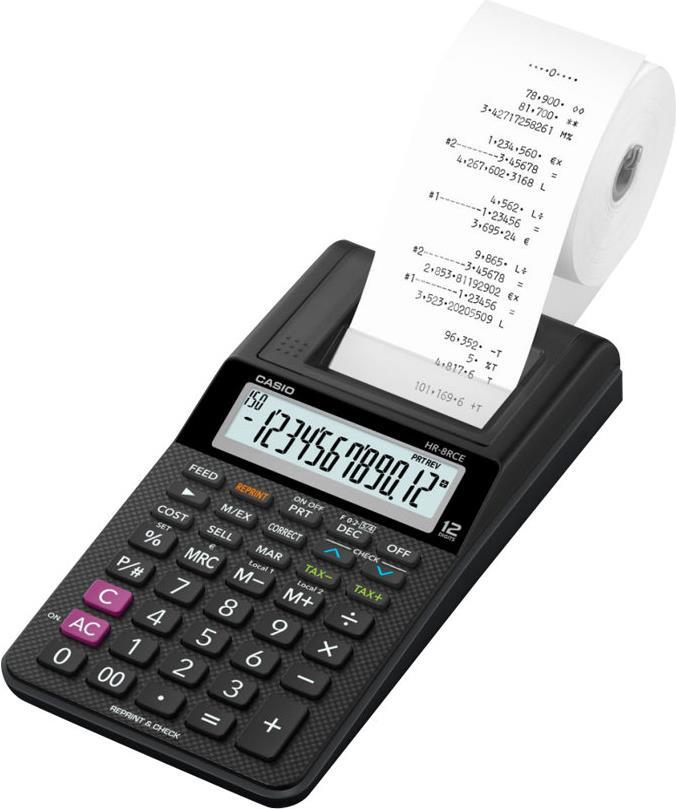 Casio HR-8RCE Calculator - LCD - 12 Digits - Battery Operated