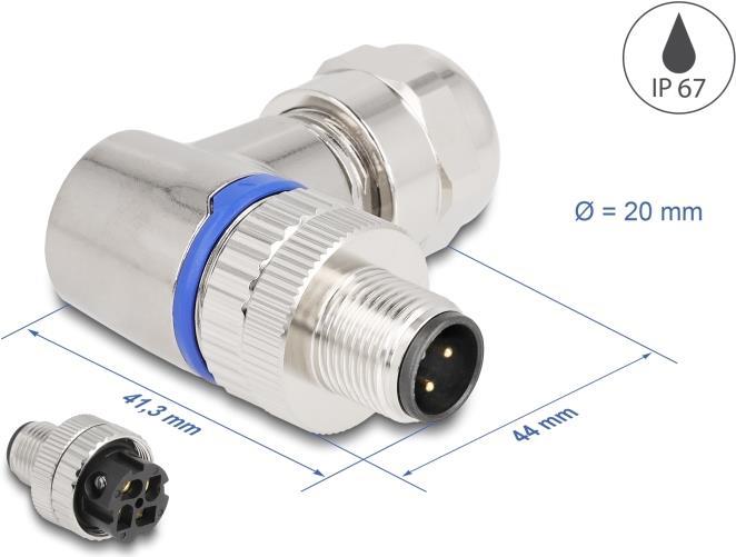 Delock M12 Connector A-coded 4-pin Plug for Screw Mounting 90° Angled Metal (60540)