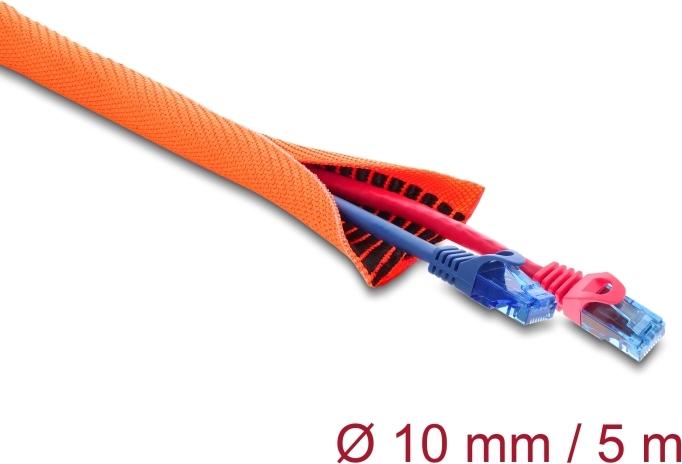 Delock Self-Closing Cable Protection Sleeve, Double-Layer, 5 m x 10 mm, Orange