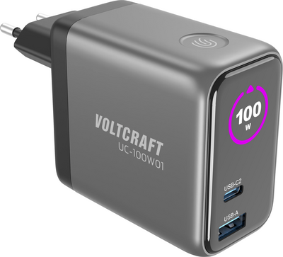 Voltcraft UC-100W01 USB Charger 1x USB-A 2x USB-C GaN Black VC-17776055