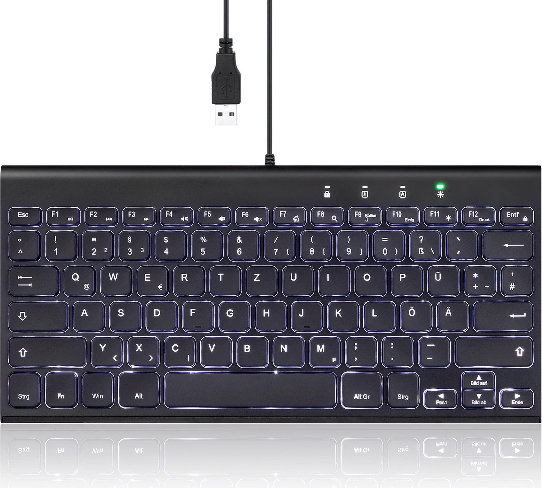Perixx PERIBOARD-429 DE - Wired USB Mini Keyboard with Backlight - QWERTZ - 57150N
