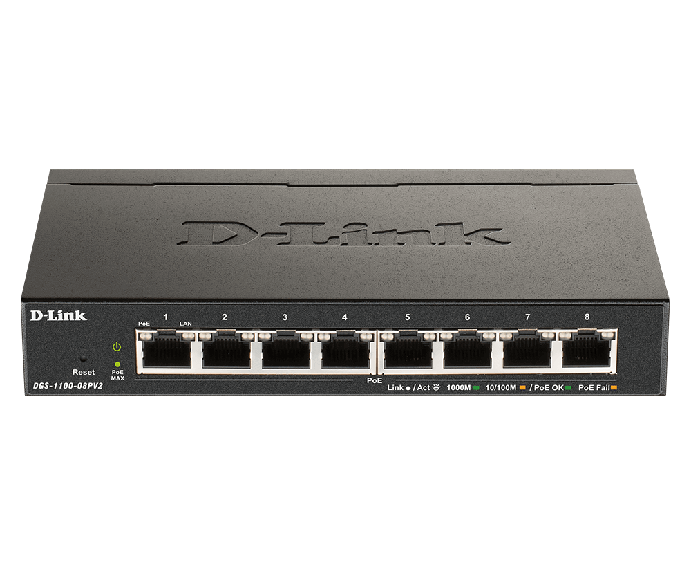 D-Link EasySmart Switch DGS-1100-08P V2 Smart Switch 8 x 10/100/1000 PoE Desktop (DGS-1100-08PV2)