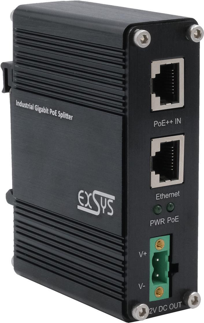 Industrie Ethernet PoE++ Splitter 802.3at, 12VDC/36W, 10/100/1000Mbps (EX-60326)