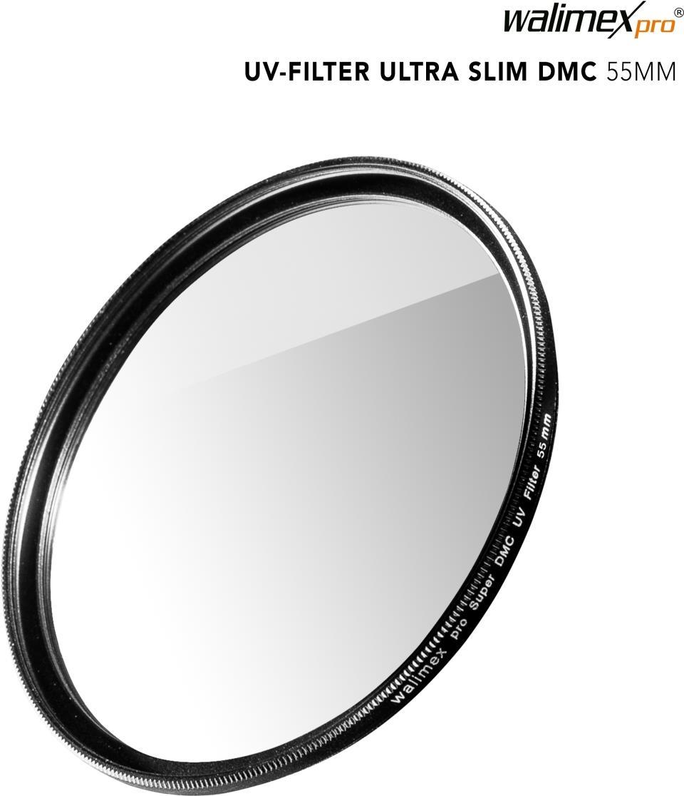 Walimex pro UV-Filter Slim Super DMC 55mm - besonders hochwertiger UV Filter Objektivfilter, Slim nur 2.5 mm,16x Super DMC Vergütung, für Objektivschutz und brilliante Farben, mit Box (1022961)