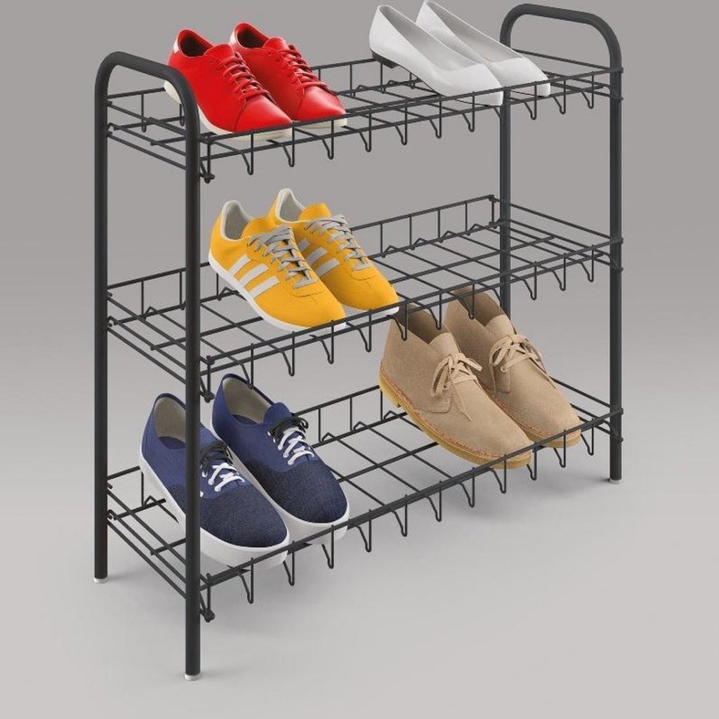 Metaltex Shoe Rack 3 Tiers for 9 Pairs of Shoes Black 64x23x59 cm