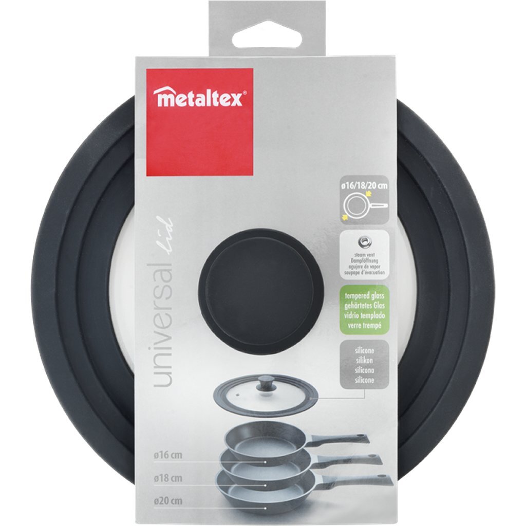 Metaltex Pot Lid 16-20 cm Glass/Silicone Black